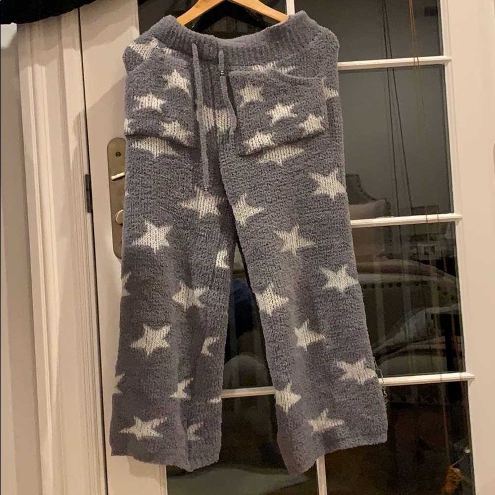 Star fuzzy sweatpants with stretchy elastic band